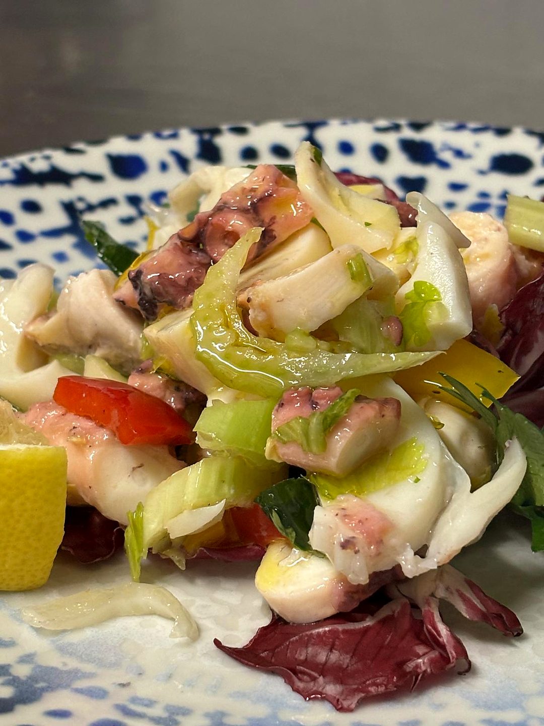 Oktopussalat mit Sellerie, Tomaten und Zitrone
